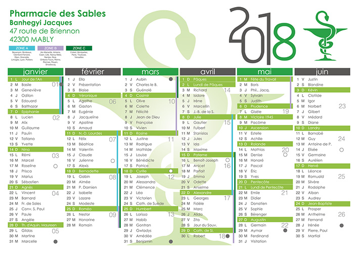Maquette du Calendrier de la Pharmacie des Sables
