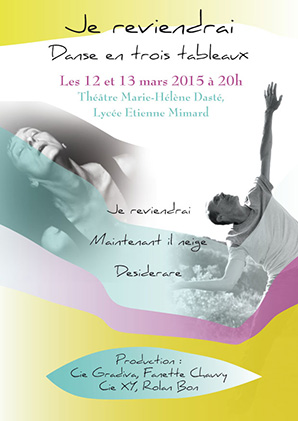 Maquette pour le flyer du spectacle de danse Je reviendrai des compagnies de danse Gradiva et XY