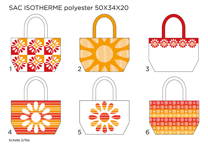 Maquette réalisée avec Illustrator pour le motif d'un sac isotherme